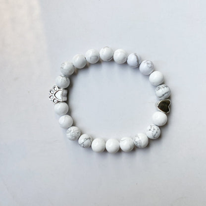 Natural Gemstone Bracelet with Paw & Heart Charm