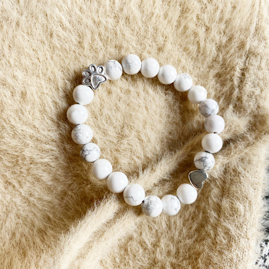 Natural Gemstone Bracelet with Paw & Heart Charm