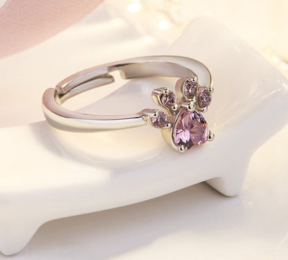Rose Gold Paw Jewelry Set 4 Pieces with Zirconia Heart
