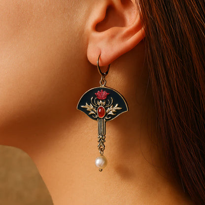 Bohemian Pearl & Red Crystal Earrings