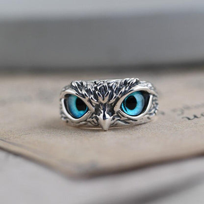 Adjustable Silver Opal Owl Ring