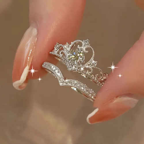 Shining Crown Silver Ring Set