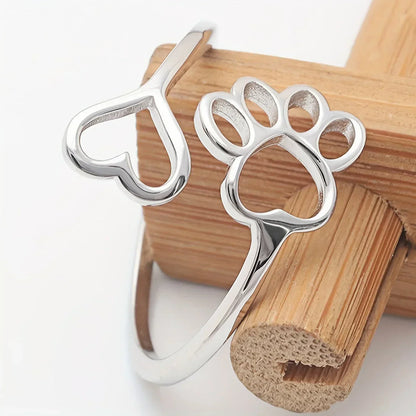 Paw & Heart Ring Adjustable 925 Sterling Silver